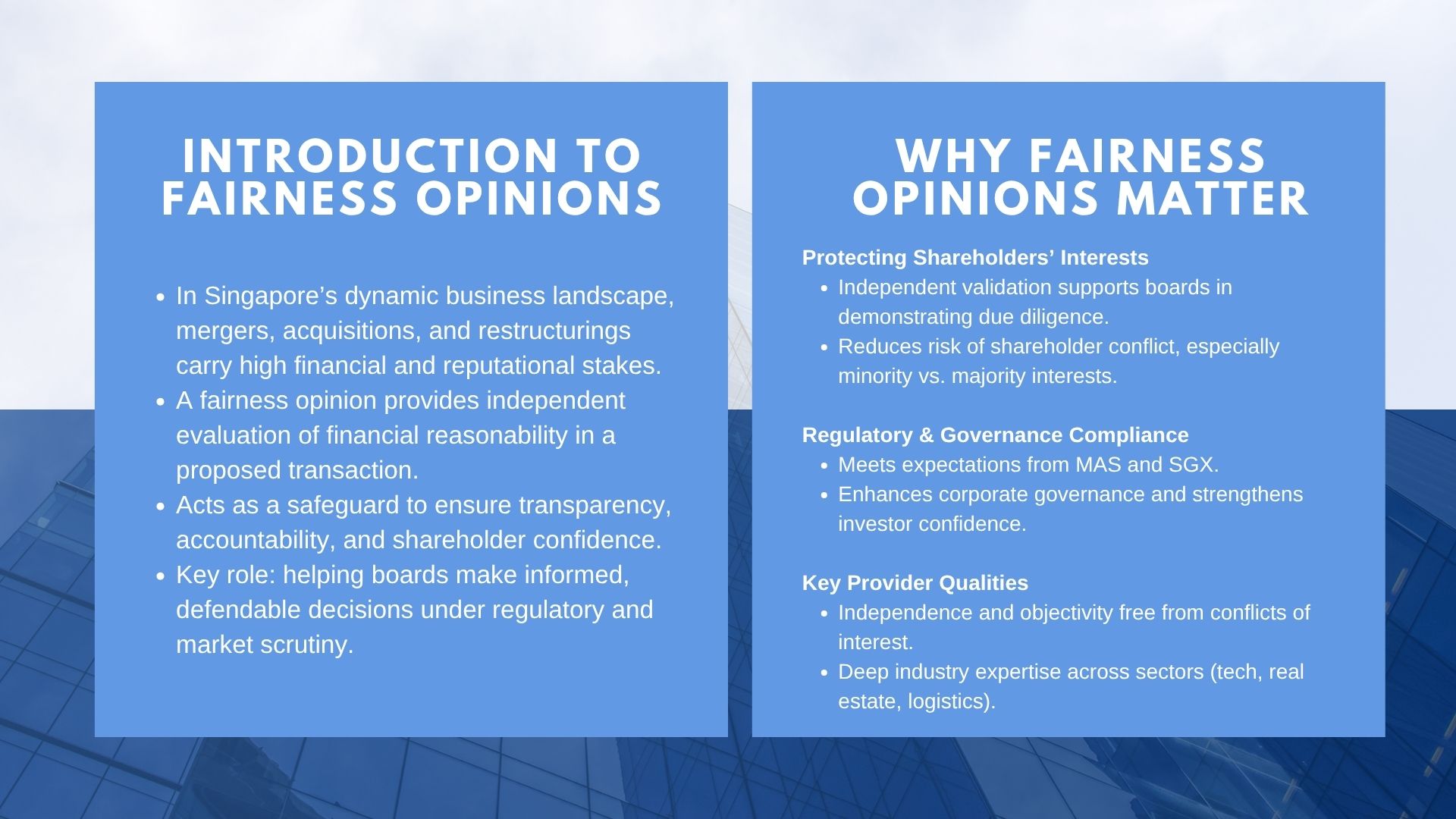 Best Fairness Opinion Providers in Singapore