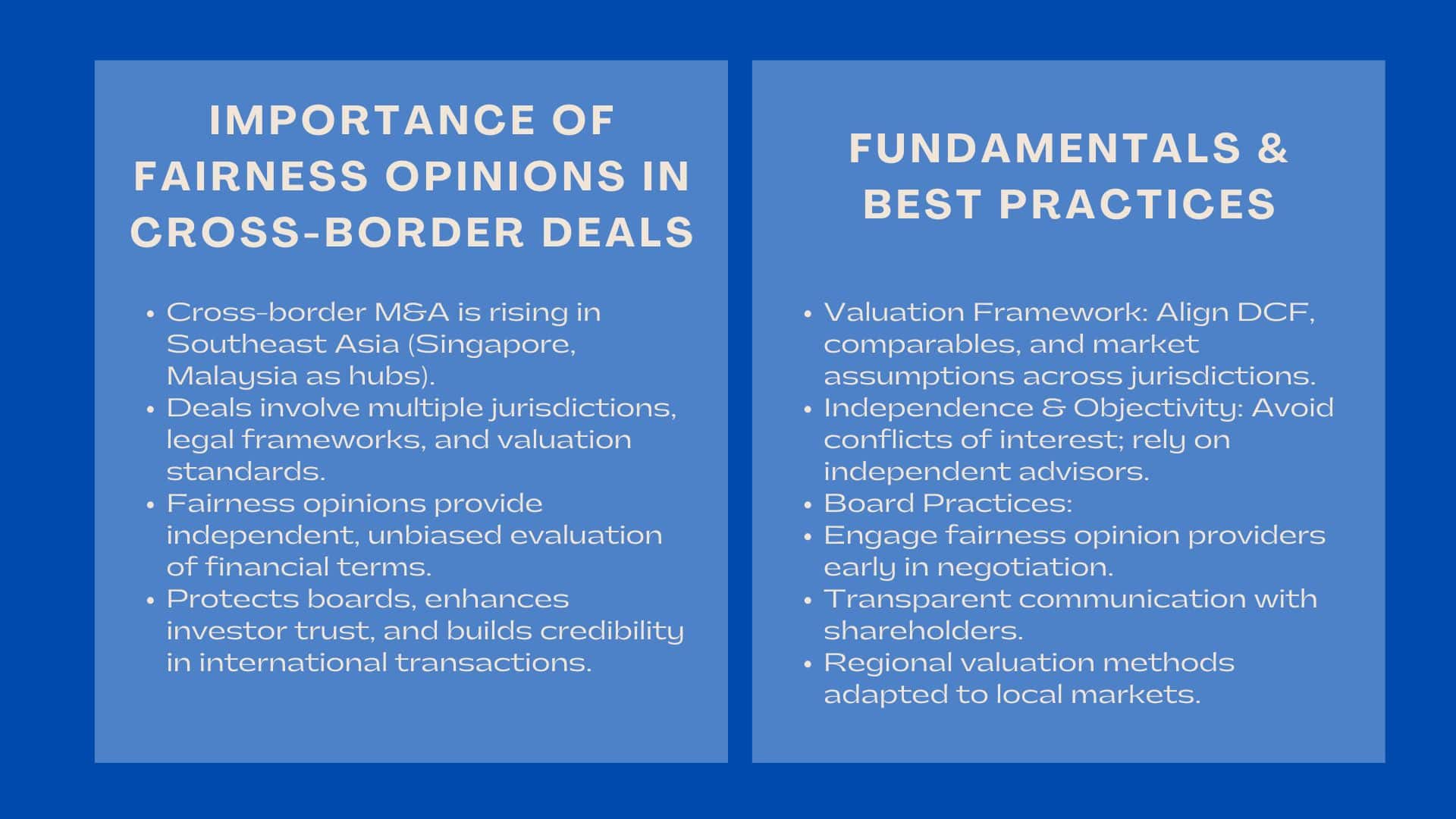 Best Practices for Fairness Opinions in Cross-Border Transactions