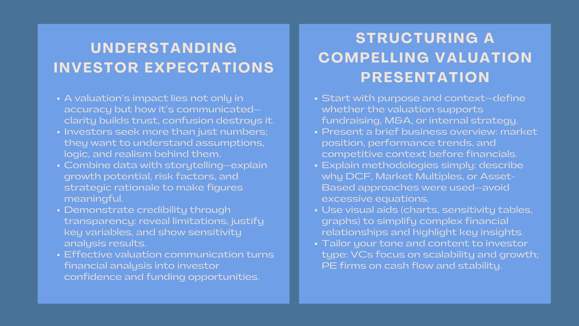 How Present Valuation Results to Investors Effectively