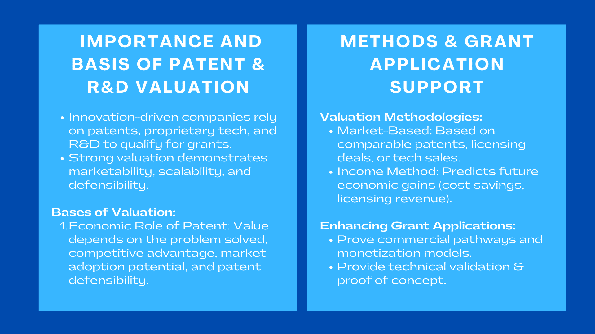 Valuation of Patents and RD Projects for Innovation Grants